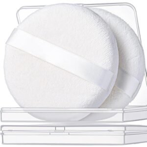 Teenitor 2pcs Powder Puff, 4.13 Inch Powder Puff for Body Powder, Body Powder Puff Large Powder Puff Loose Powder Puffs Soft Velour Body Powder Puff and Container White